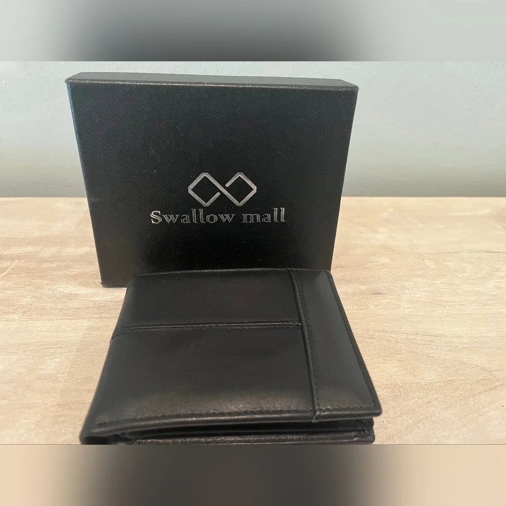 Swallow Mall Black Leather Wallet With RFID Secure Technology‎